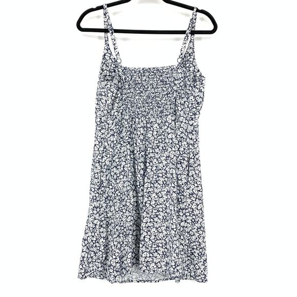 Old Navy Mini Dress Womens Size Large Blue White Micro Floral Print A-Line - Picture 2 of 6